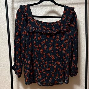 Garnet Hill Black and Red Floral Blouse